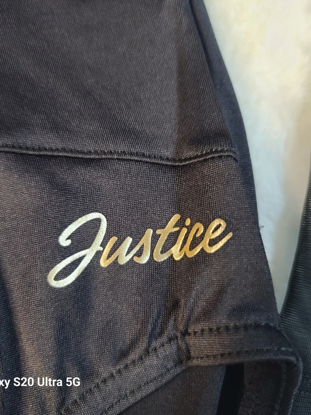 Justice Black Top with Gold Script Logo